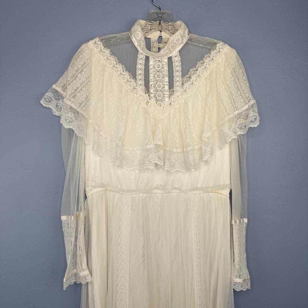 Gunne Sax by Jessica McClintock Vintage Lace Wedding Dress Ivory Maxi Boho 70s - Picture 7 of 16